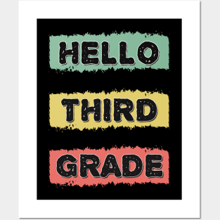 Hello Third Grade Cute Back to School RETRO Gift for Kids and Teachers Posters and Art